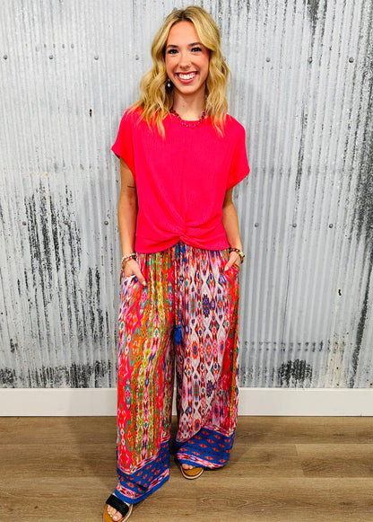 Fuchsia Twist Waist Detail Top