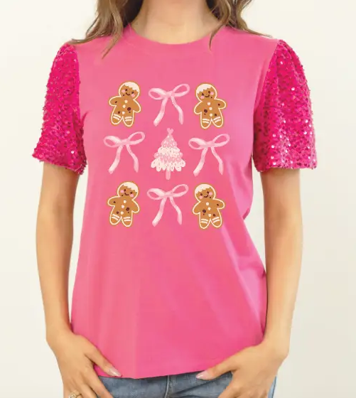 Pink Gingerbread Bows w/Sequin Sleeves