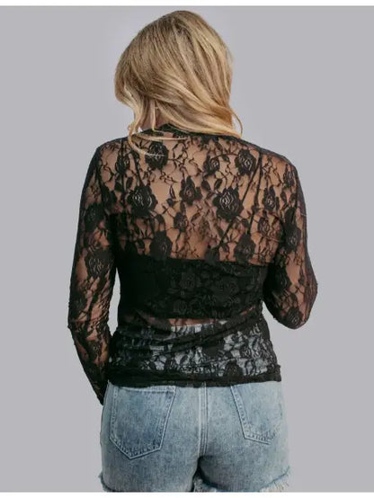 Sheer Elegance Lace Long Sleeve Top