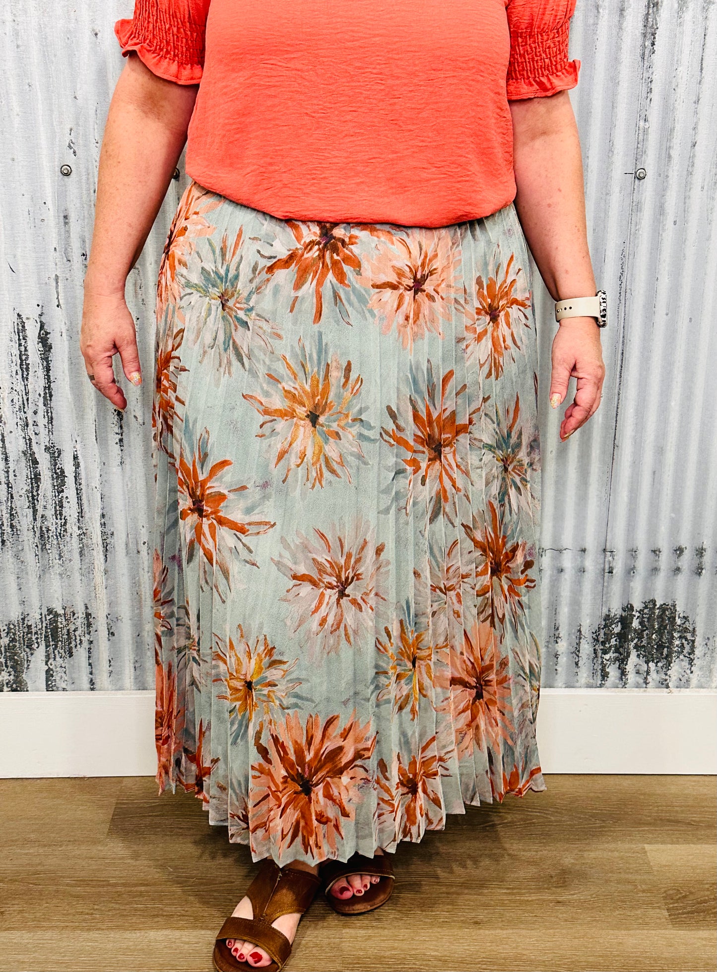 Pleated Floral Skirt