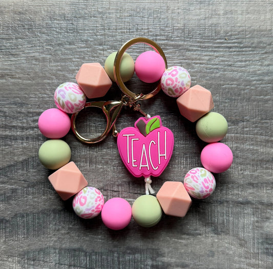 Teach Silicone Beaded Wristlet Keychain