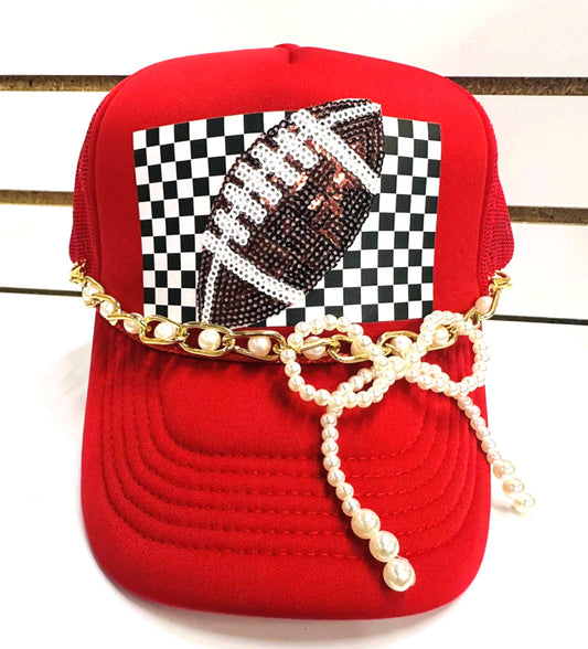 Game Day Trucker Hat-Sequin Football