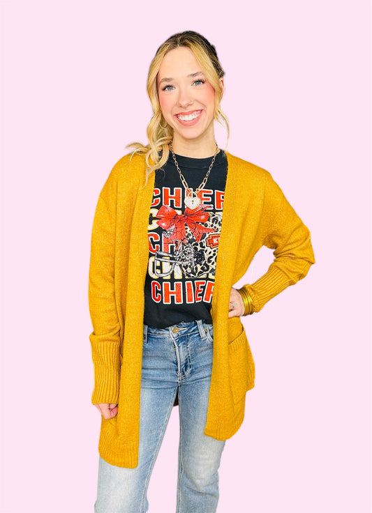 Mustard Open Front Cardigan Sweater