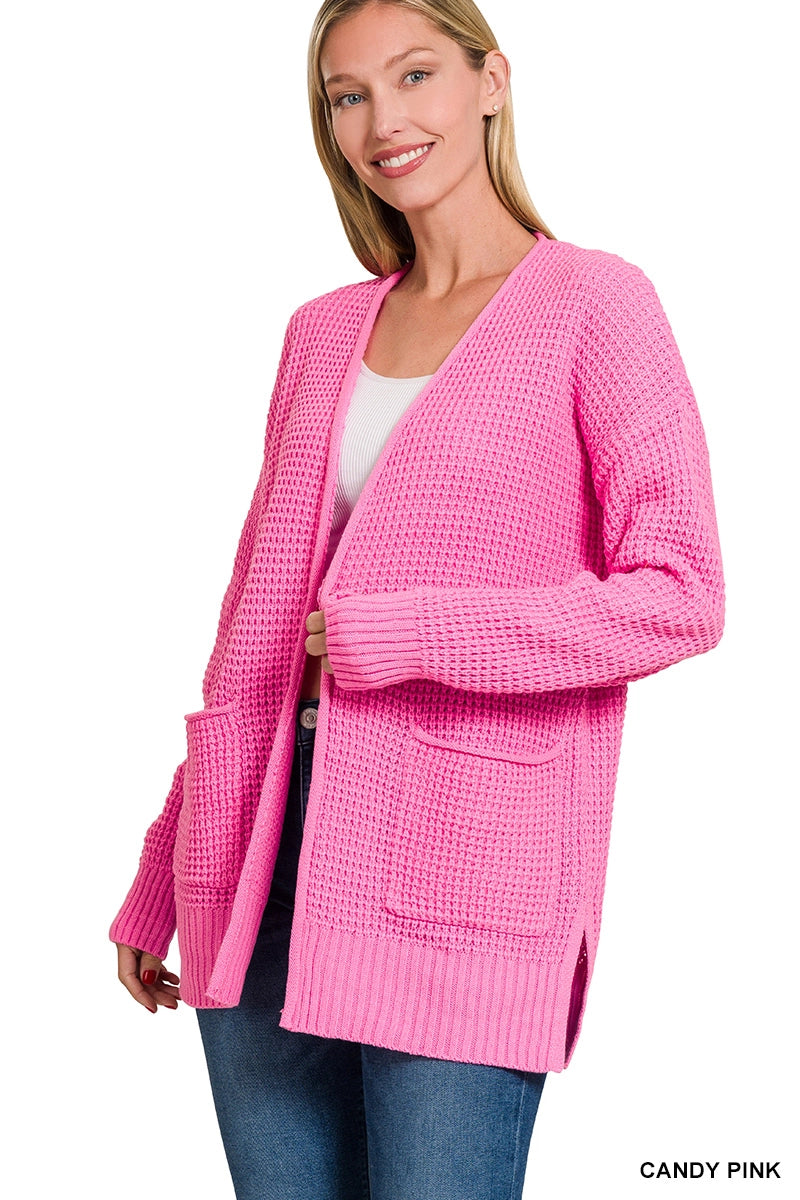 Candy Pink Waffle Knit Cardigan