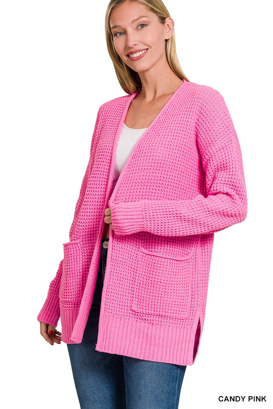 Candy Pink Waffle Knit Cardigan