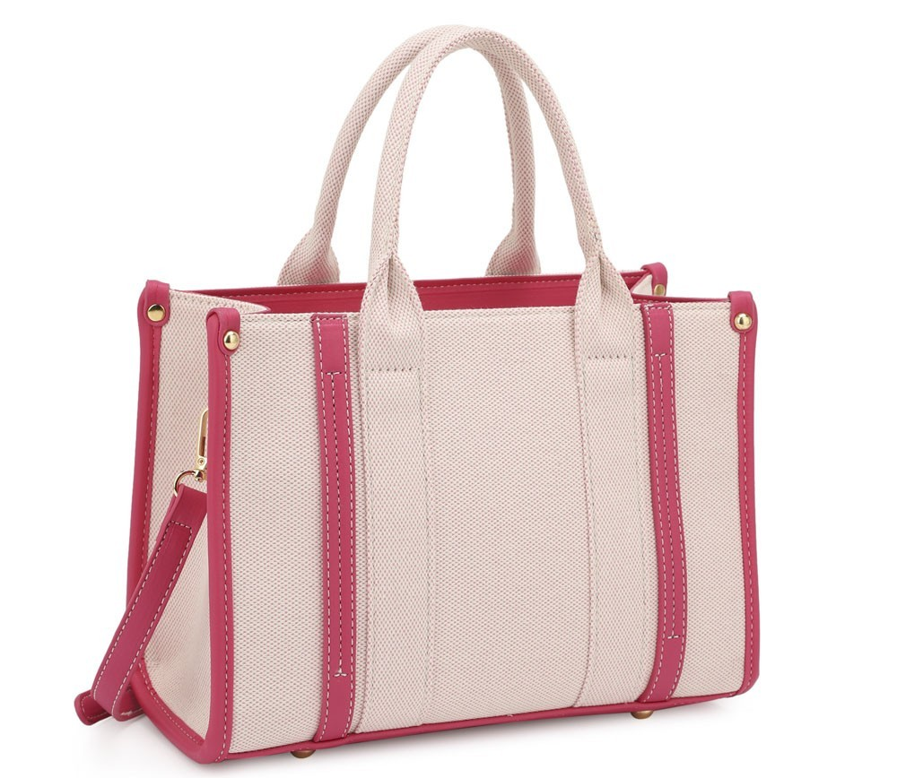 Two Tone Tote w/Top Handle-Fuchsia