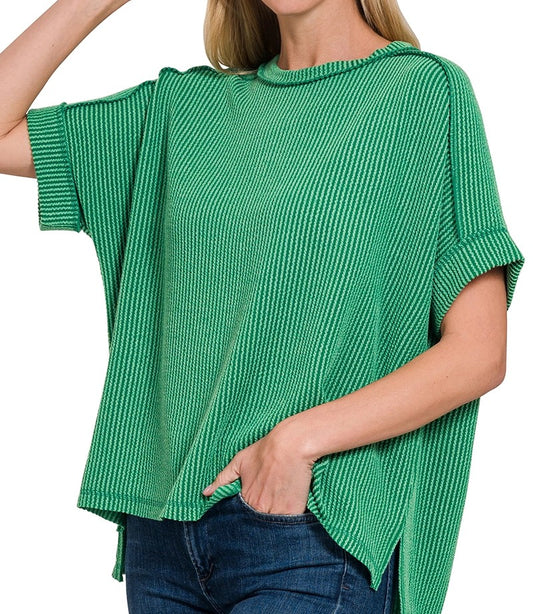 Everyday Ribbed Knit Top-K. Green