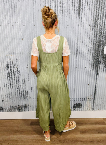 Easy Does It Smocked Jumpsuit- Sage