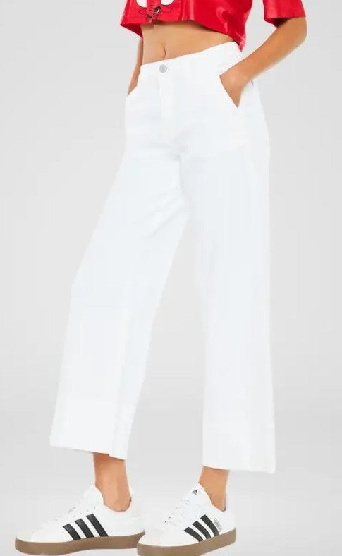 Kan Can Cropped Wide Leg White Pants