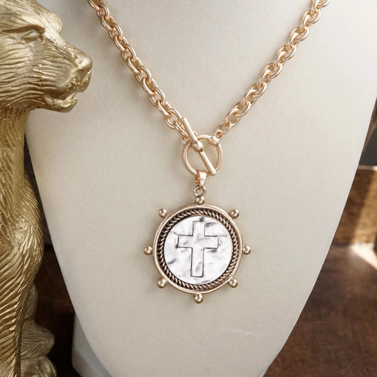 Cross Coin Toggle Necklace