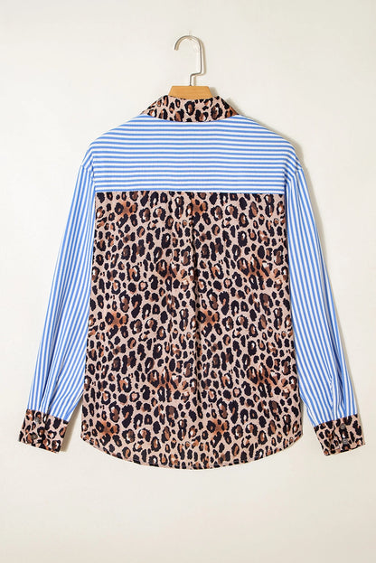 Blue Stripe Button-Down with Leopard Accents