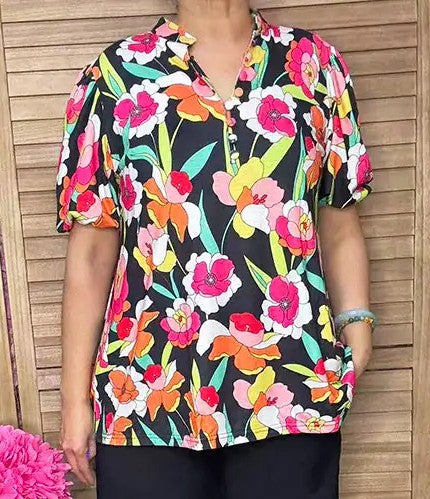 Bold Bloom Puff Sleeve Top