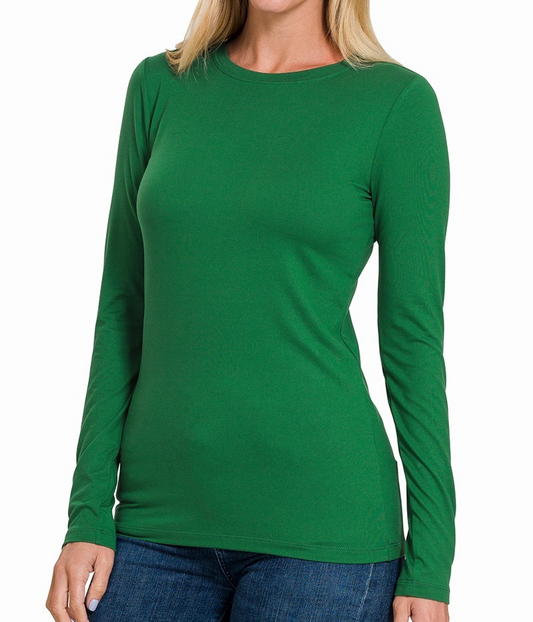 Brushed Microfiber Long Sleeve Top-Green