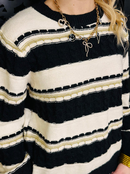 Black and Ivory Stripe Sweater