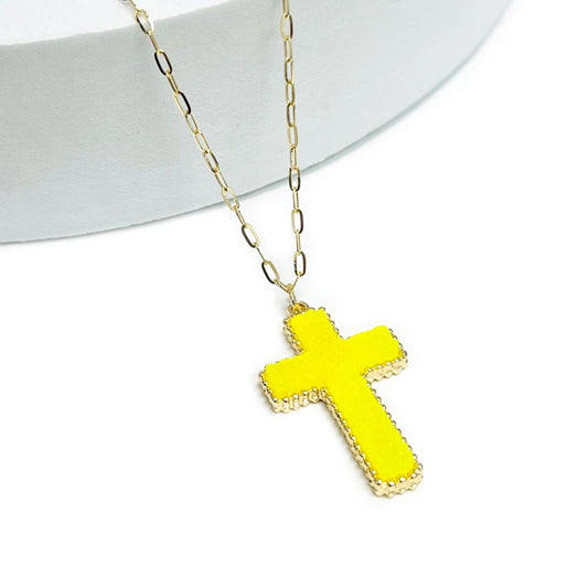 Faithfully Bold Cross Necklace- Yellow