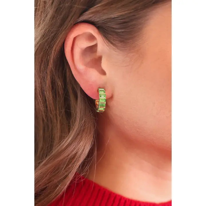 Emerald Gem Huggie Hoop Earrings