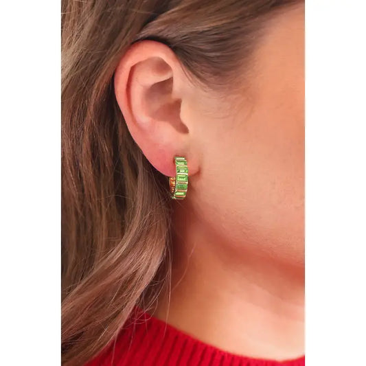 Emerald Gem Huggie Hoop Earrings