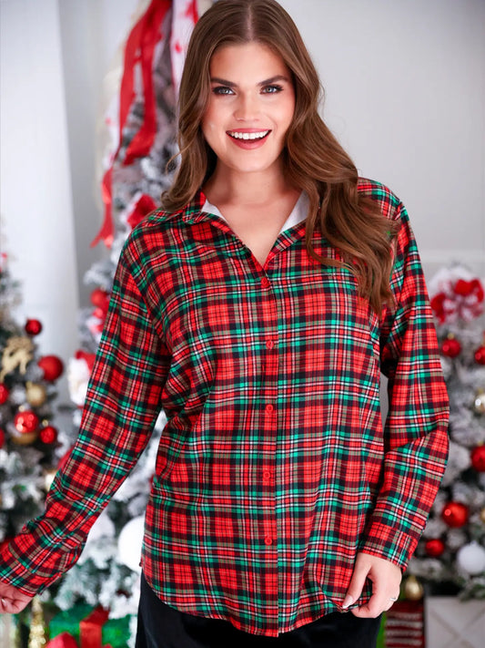 Holiday Plaid Button Down Top – Festive Red & Green