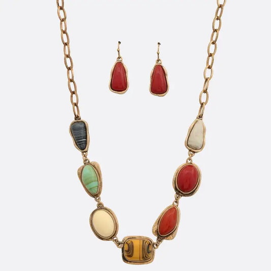 Multi-Stone Statement Necklace & Earrings Set