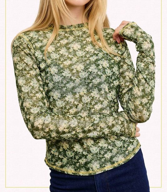 Green Floral Mesh Pullover