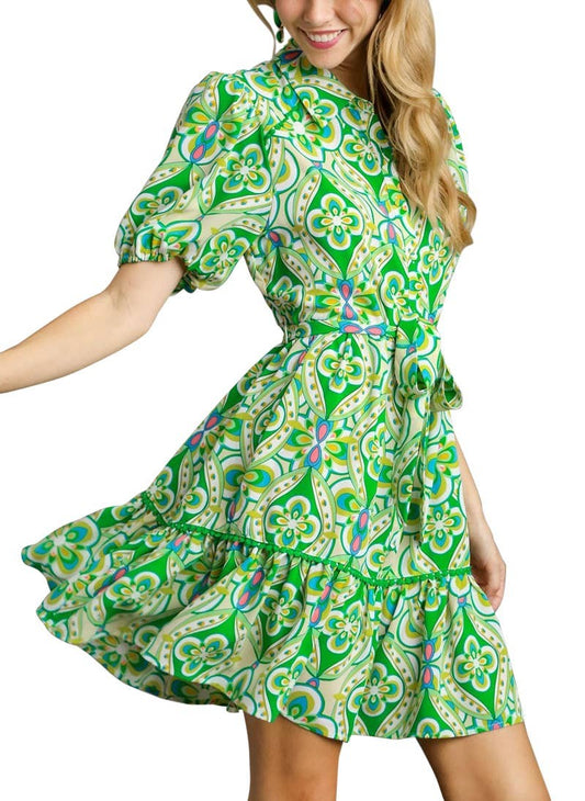Green Retro Floral Dress