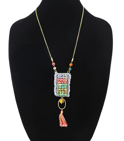 Denim Fringe Fabric Pendant Necklace
