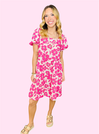 Floral Linen Balloon Sleeve Dress