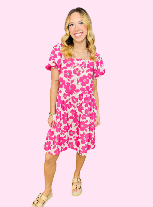 Floral Linen Balloon Sleeve Dress