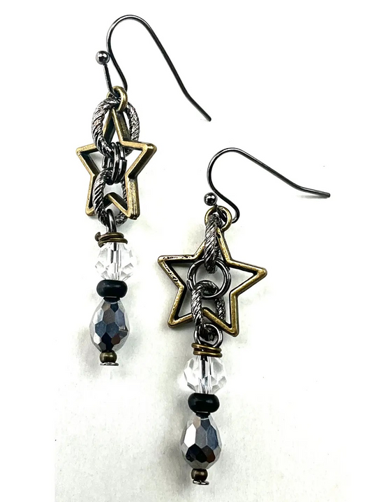 Star Dangle Earrings With Bead Accent