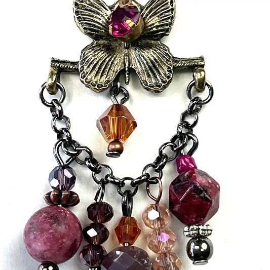 Butterfly & Beads on Dangle Chain Earrings