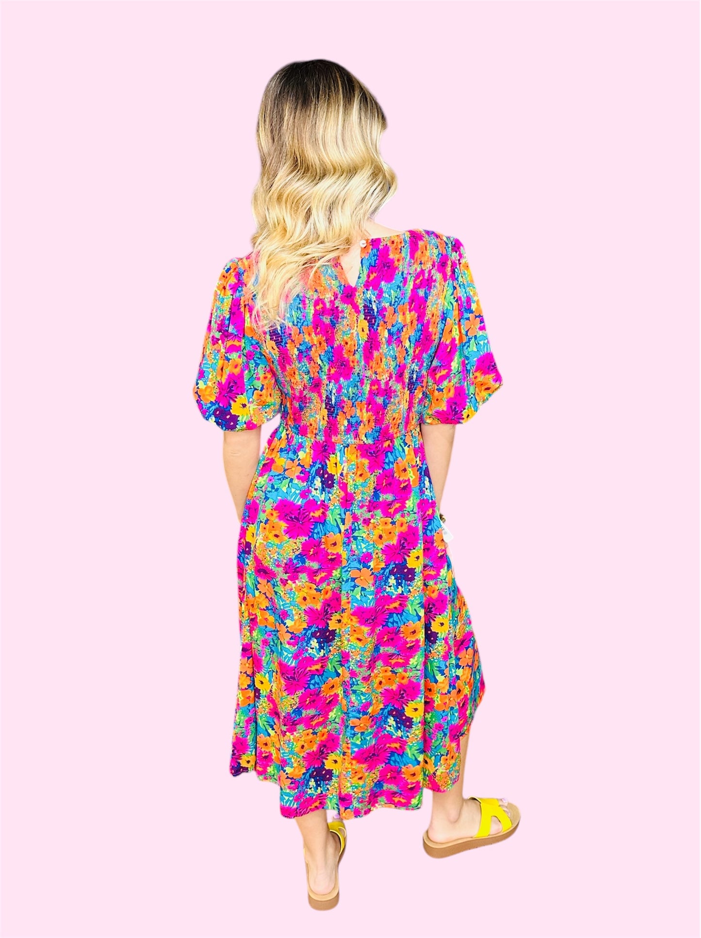 Floral Print Smocked Midi Dress