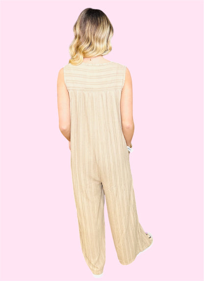 Textured Wide Leg Jumpsuit-Taupe
