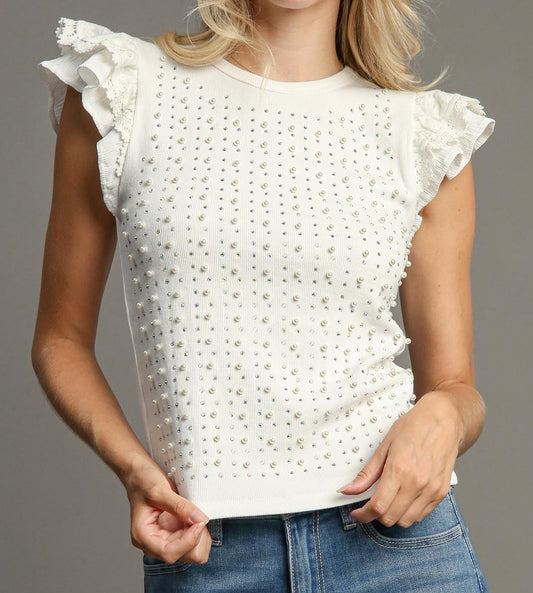 Cream Ribbed Knit Top