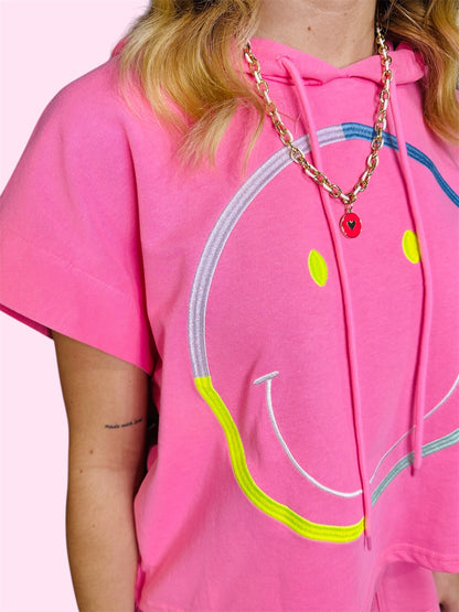 Smiley Graphic Hooded Short Set