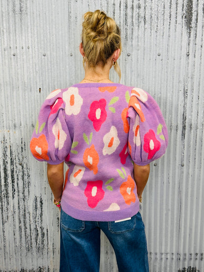 Petal Pop Puff Sleeve Sweater-Lavender