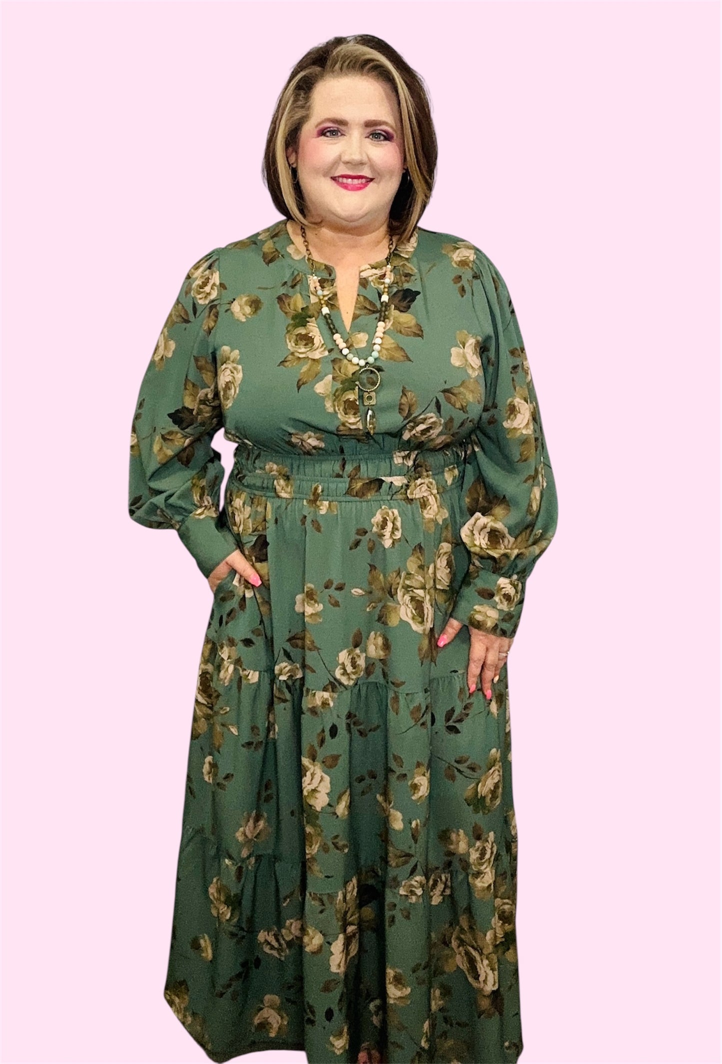 Sage Floral Tiered Maxi