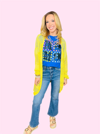 Lightweight Open Weave Sweater Cardigan-Yellow