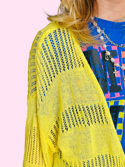 Lightweight Open Weave Sweater Cardigan-Yellow