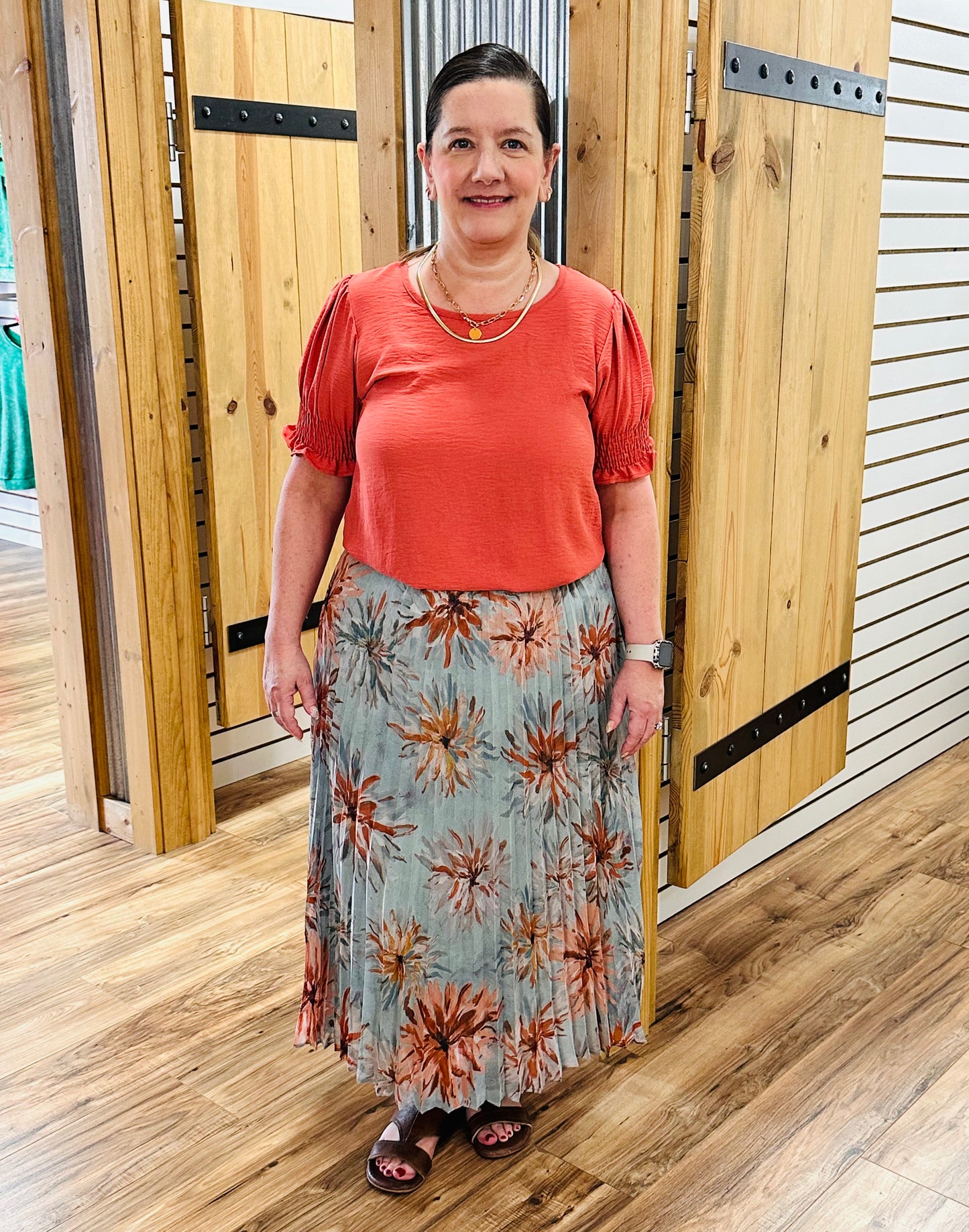 Pleated Floral Skirt