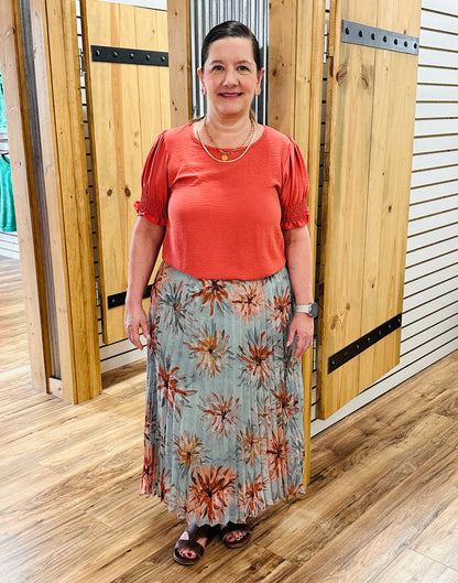 Pleated Floral Skirt