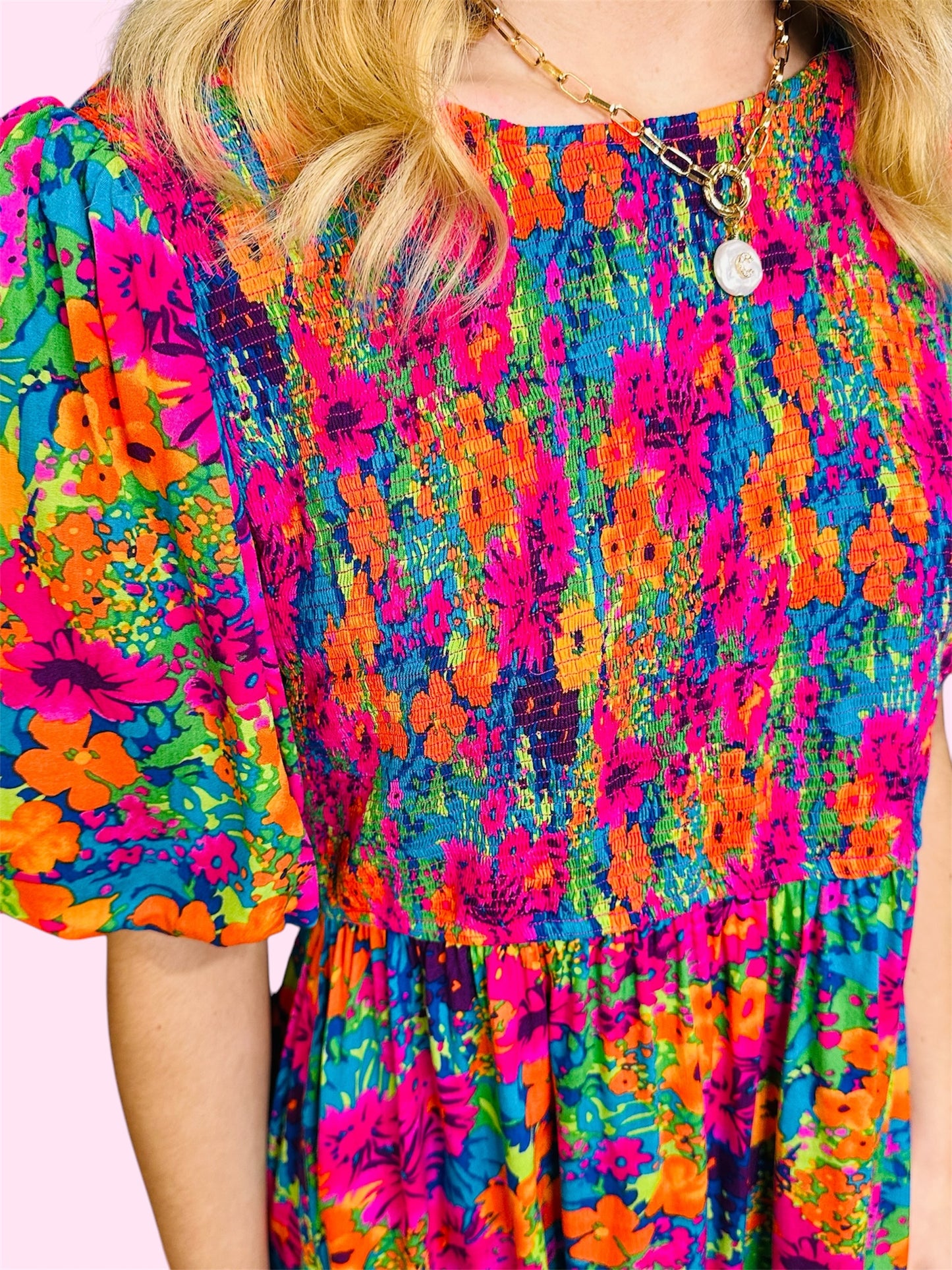 Floral Print Smocked Midi Dress