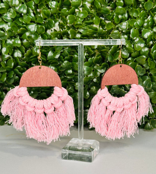 Pink Tassel Fan Earrings