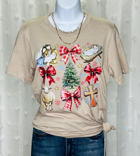 Red Bow Nativity Tee