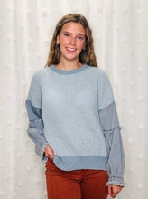 Load image into Gallery viewer, Frayed Denim Sleeve Sweater Top
