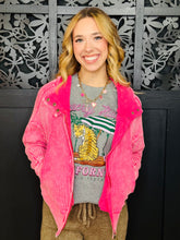 Load image into Gallery viewer, Acid Washed Cotton Waffle Hooded Jacket-Fuchsia
