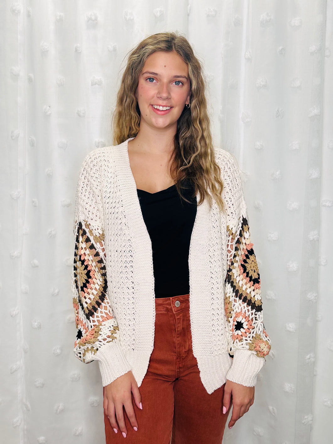 Puff Sleeve Crochet Cardigan