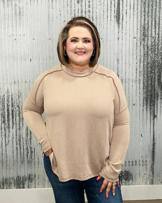 Light Mocha Ribbed Long Sleeve Top