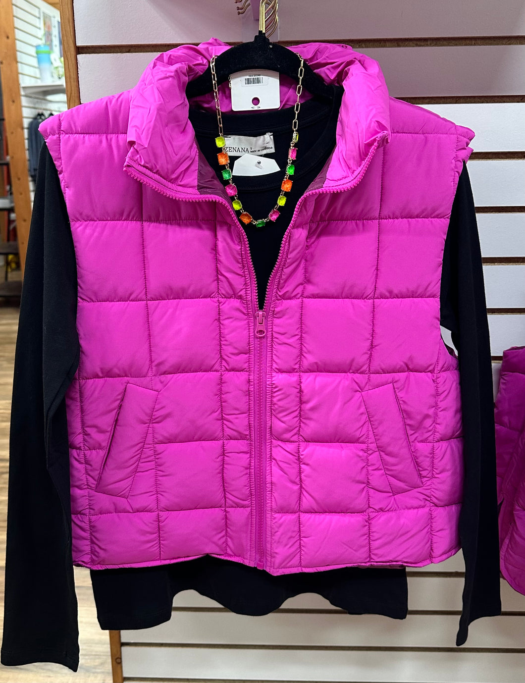 Solid Puffer Padded Vest-Fuchsia