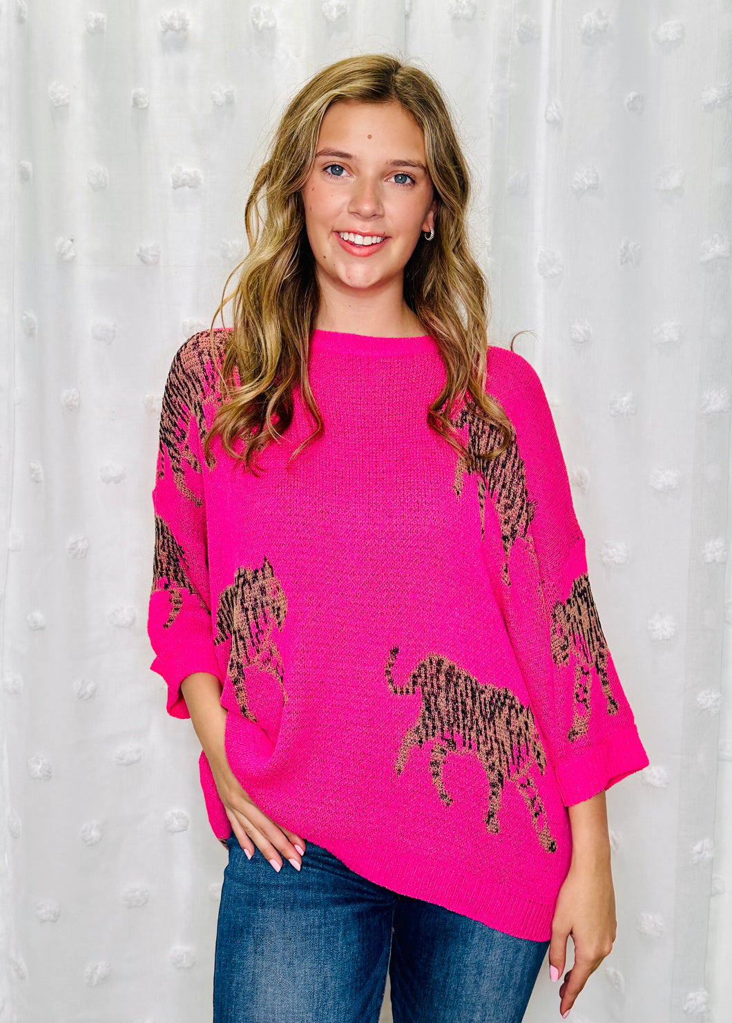 Hot Pink Tiger Print Pullover-Oversized