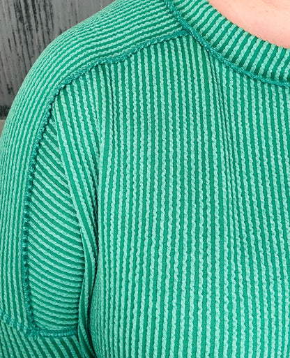 Dark Green Ribbed Long Sleeve Top